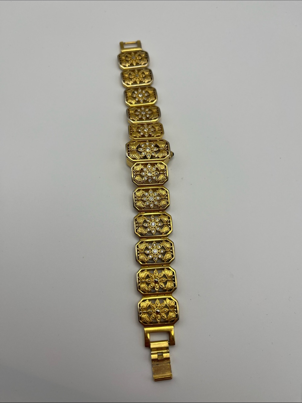 VTG Xanadu Gold Floral Link Bracelet Watch - with hidden face